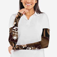 Brown Hafa Adai Guam Arm Sleeves Chamorro Latte Stone Hand With Plumeria - Polynesian Pride