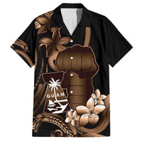 Brown Hafa Adai Guam Family Matching Off The Shoulder Long Sleeve Dress and Hawaiian Shirt Chamorro Latte Stone Hand With Plumeria LT14 Dad's Shirt - Short Sleeve Brown - Polynesian Pride