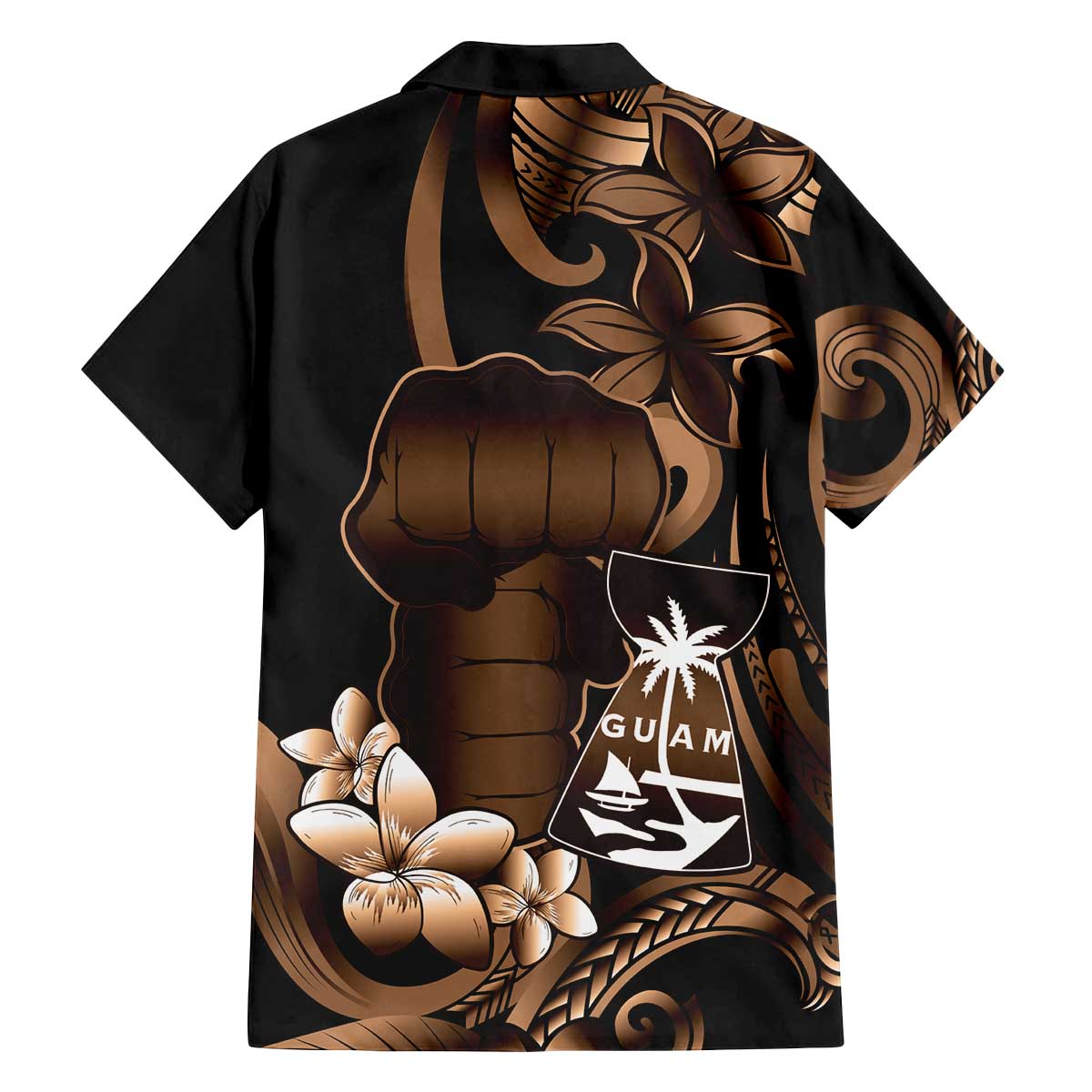 Brown Hafa Adai Guam Family Matching Off The Shoulder Long Sleeve Dress and Hawaiian Shirt Chamorro Latte Stone Hand With Plumeria LT14 - Polynesian Pride