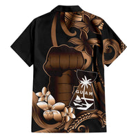 Brown Hafa Adai Guam Family Matching Off The Shoulder Long Sleeve Dress and Hawaiian Shirt Chamorro Latte Stone Hand With Plumeria LT14 - Polynesian Pride