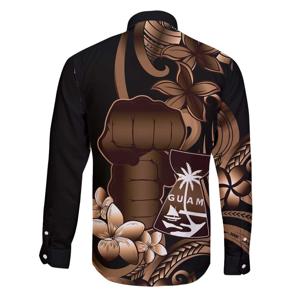 Brown Hafa Adai Guam Family Matching Off Shoulder Short Dress and Hawaiian Shirt Chamorro Latte Stone Hand With Plumeria LT14 - Polynesian Pride