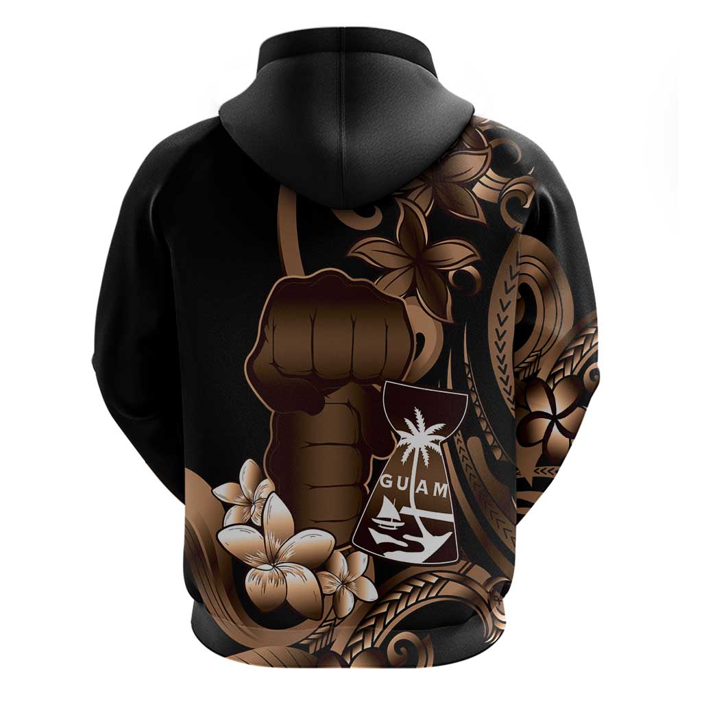 Brown Hafa Adai Guam Hoodie Chamorro Latte Stone Hand With Plumeria