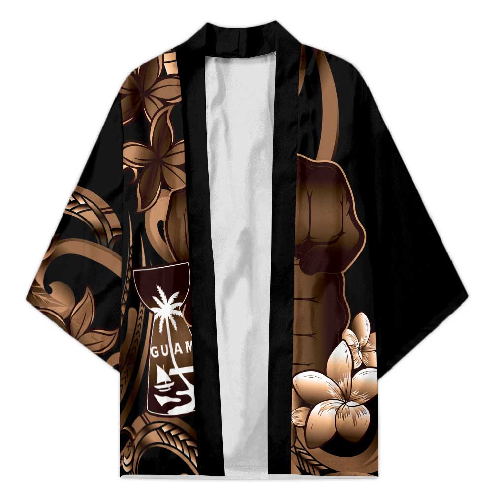 Brown Hafa Adai Guam Kimono Chamorro Latte Stone Hand With Plumeria - Polynesian Pride