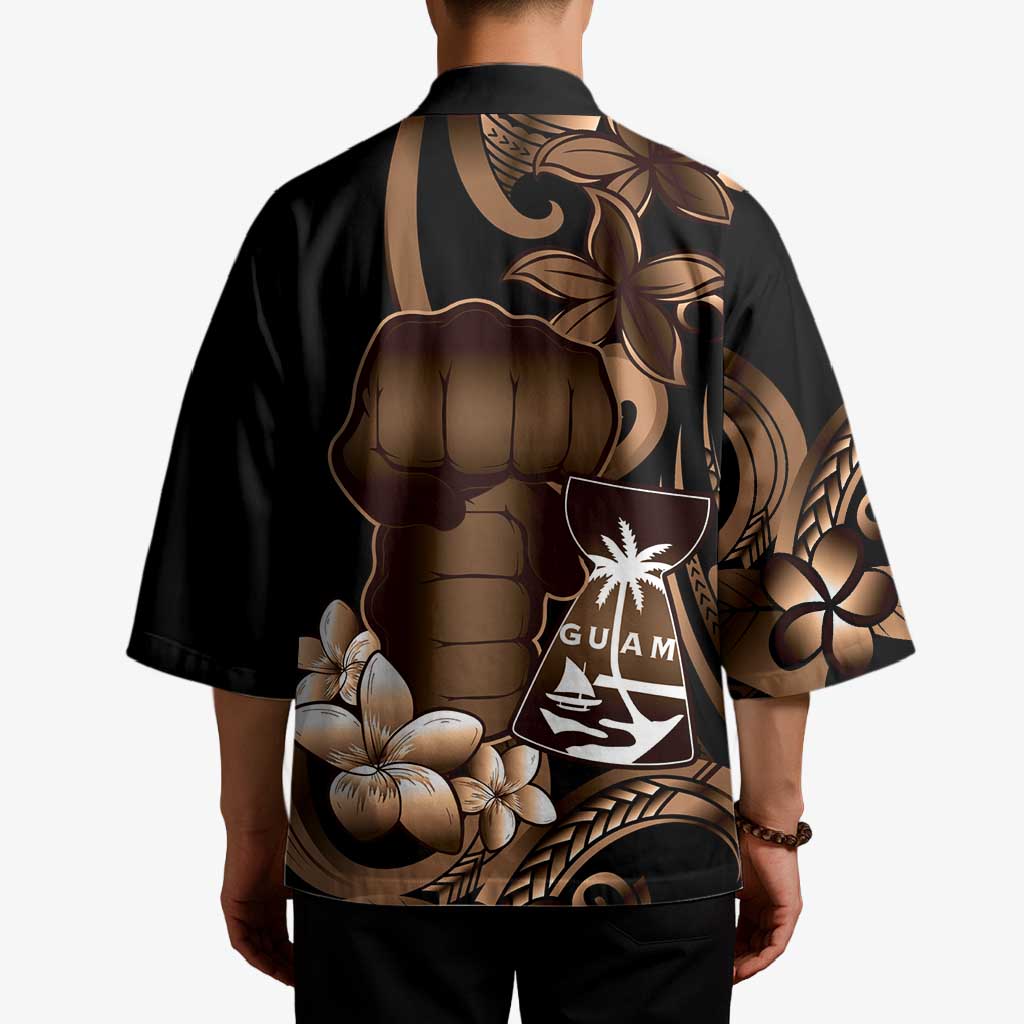 Brown Hafa Adai Guam Kimono Chamorro Latte Stone Hand With Plumeria - Polynesian Pride