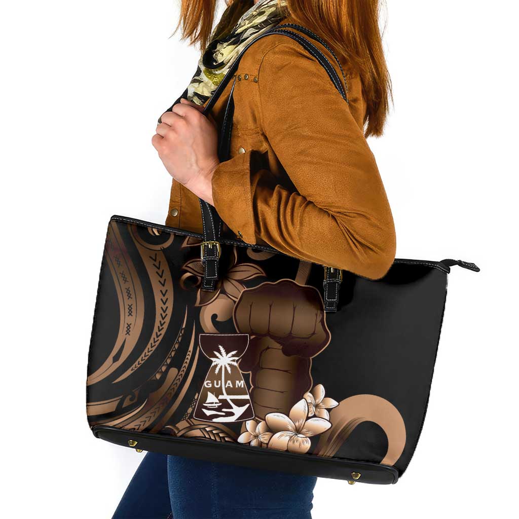 Brown Hafa Adai Guam Leather Tote Bag Chamorro Latte Stone Hand With Plumeria