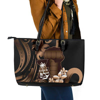 Brown Hafa Adai Guam Leather Tote Bag Chamorro Latte Stone Hand With Plumeria