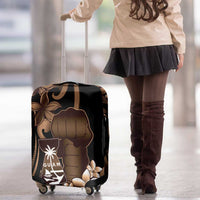 Brown Hafa Adai Guam Luggage Cover Chamorro Latte Stone Hand With Plumeria