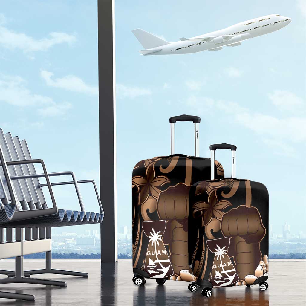 Brown Hafa Adai Guam Luggage Cover Chamorro Latte Stone Hand With Plumeria