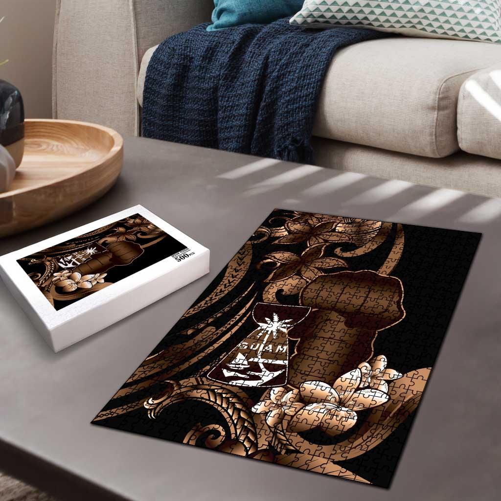 Brown Hafa Adai Guam Puzzle Chamorro Latte Stone Hand With Plumeria - Polynesian Pride