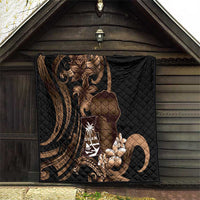 Brown Hafa Adai Guam Quilt Chamorro Latte Stone Hand With Plumeria