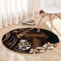 Brown Hafa Adai Guam Round Carpet Chamorro Latte Stone Hand With Plumeria