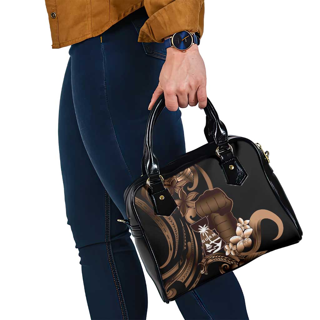 Brown Hafa Adai Guam Shoulder Handbag Chamorro Latte Stone Hand With Plumeria