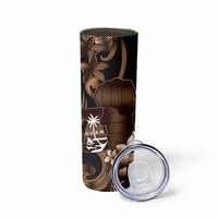 Brown Hafa Adai Guam Skinny Tumbler Chamorro Latte Stone Hand With Plumeria