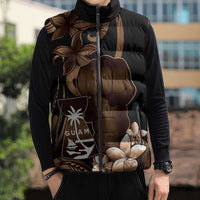 Brown Hafa Adai Guam Sleeveless Puffer Jacket Chamorro Latte Stone Hand With Plumeria - Polynesian Pride