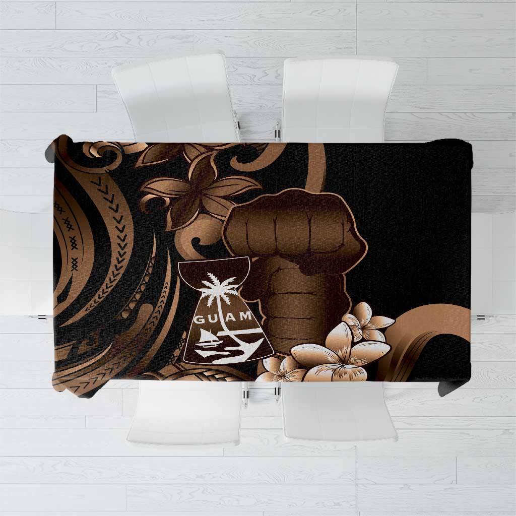 Brown Hafa Adai Guam Tablecloth Chamorro Latte Stone Hand With Plumeria