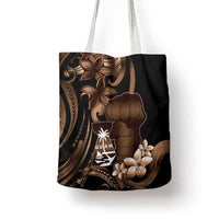 Brown Hafa Adai Guam Tote Bag Chamorro Latte Stone Hand With Plumeria - Polynesian Pride