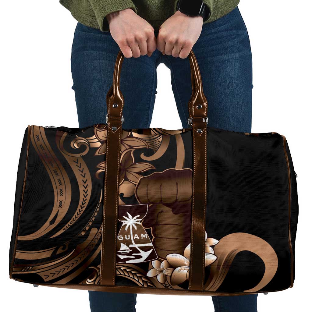 Brown Hafa Adai Guam Travel Bag Chamorro Latte Stone Hand With Plumeria - Polynesian Pride