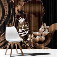 Brown Hafa Adai Guam Window Curtain Chamorro Latte Stone Hand With Plumeria