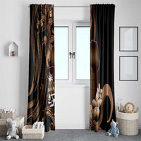 Brown Hafa Adai Guam Window Curtain Chamorro Latte Stone Hand With Plumeria