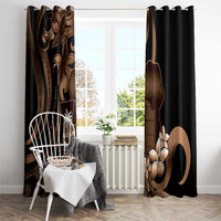 Brown Hafa Adai Guam Window Curtain Chamorro Latte Stone Hand With Plumeria