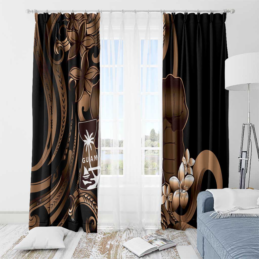 Brown Hafa Adai Guam Window Curtain Chamorro Latte Stone Hand With Plumeria