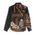 Brown Hafa Adai Guam Women Casual Shirt Chamorro Latte Stone Hand With Plumeria