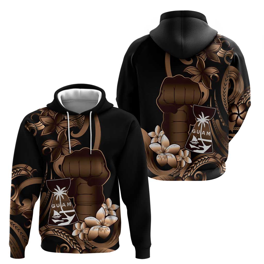 Brown Hafa Adai Guam Zip Hoodie Chamorro Latte Stone Hand With Plumeria