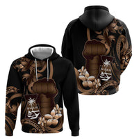 Brown Hafa Adai Guam Zip Hoodie Chamorro Latte Stone Hand With Plumeria