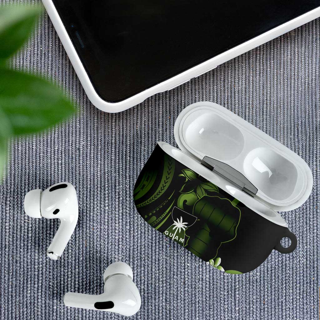Green Hafa Adai Guam AirPods Case Chamorro Latte Stone Hand With Plumeria - Polynesian Pride