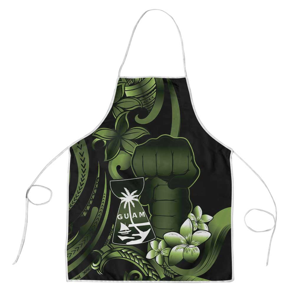 Green Hafa Adai Guam Apron Chamorro Latte Stone Hand With Plumeria - Polynesian Pride