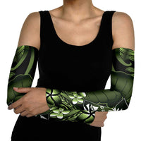 Green Hafa Adai Guam Arm Sleeves Chamorro Latte Stone Hand With Plumeria - Polynesian Pride