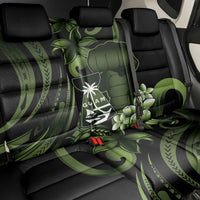 Green Hafa Adai Guam Back Car Seat Cover Chamorro Latte Stone Hand With Plumeria
