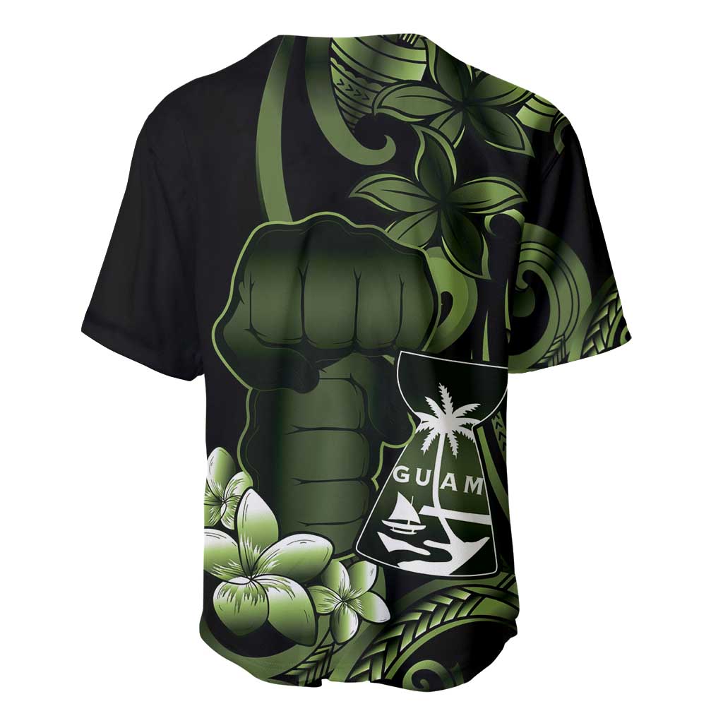 Green Hafa Adai Guam Baseball Jersey Chamorro Latte Stone Hand With Plumeria