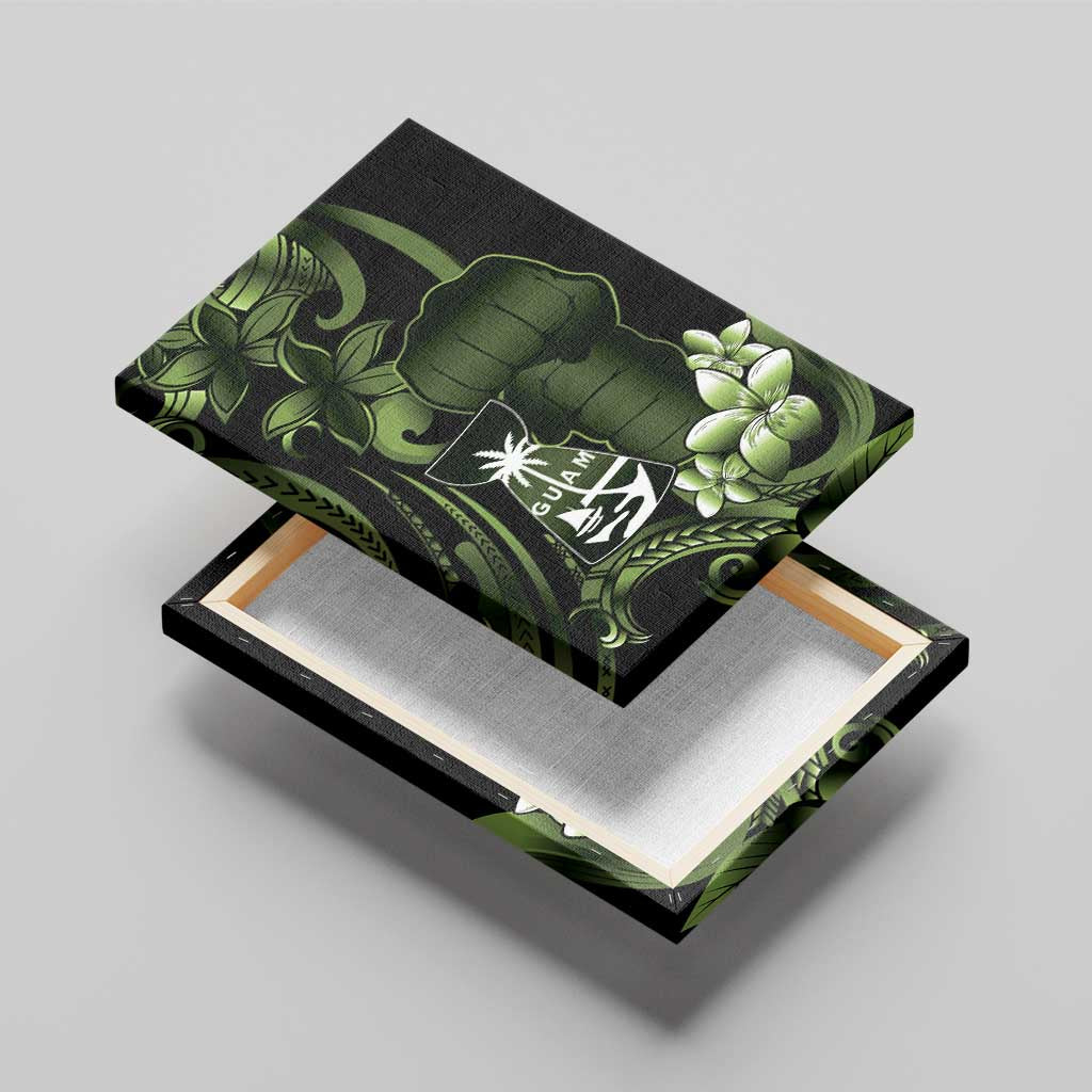 Green Hafa Adai Guam Canvas Wall Art Chamorro Latte Stone Hand With Plumeria