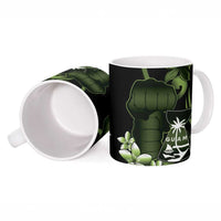 Green Hafa Adai Guam Ceramic Mug Chamorro Latte Stone Hand With Plumeria - Polynesian Pride