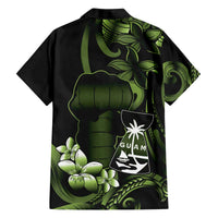 Green Hafa Adai Guam Family Matching Off The Shoulder Long Sleeve Dress and Hawaiian Shirt Chamorro Latte Stone Hand With Plumeria LT14 - Polynesian Pride