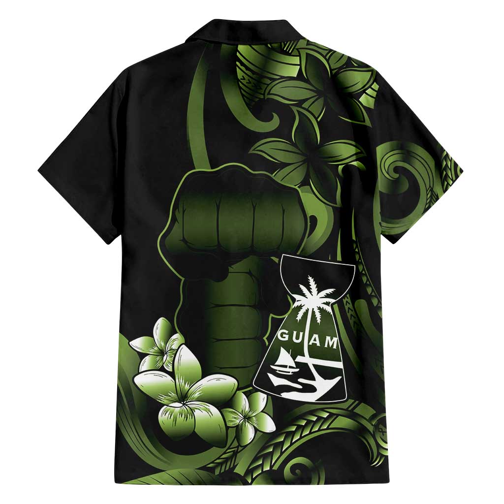 Green Hafa Adai Guam Family Matching Off Shoulder Maxi Dress and Hawaiian Shirt Chamorro Latte Stone Hand With Plumeria LT14 - Polynesian Pride