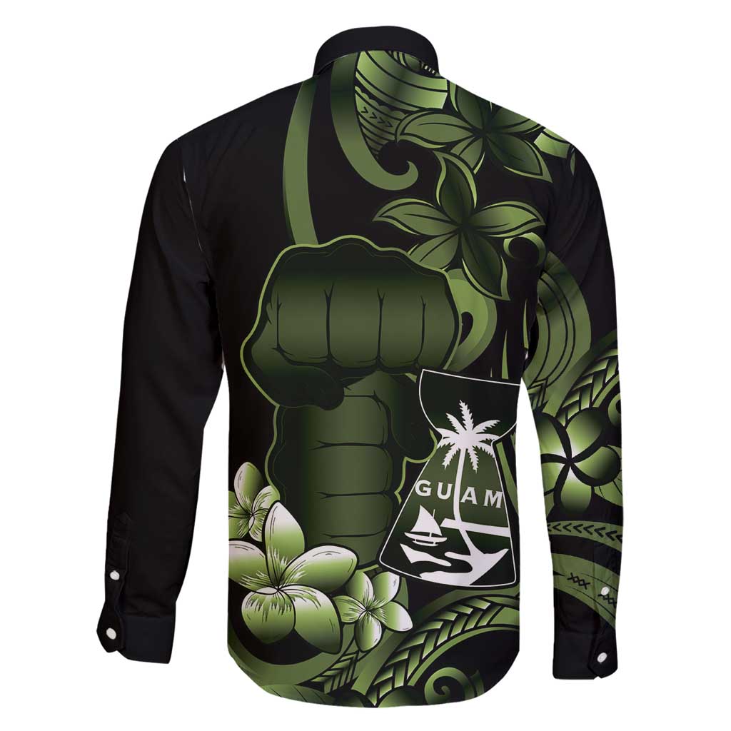 Green Hafa Adai Guam Family Matching Off Shoulder Maxi Dress and Hawaiian Shirt Chamorro Latte Stone Hand With Plumeria LT14 - Polynesian Pride