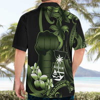Green Hafa Adai Guam Hawaiian Shirt Chamorro Latte Stone Hand With Plumeria