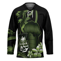 Green Hafa Adai Guam Hockey Jersey Chamorro Latte Stone Hand With Plumeria - Polynesian Pride