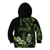 Green Hafa Adai Guam Kid Hoodie Chamorro Latte Stone Hand With Plumeria