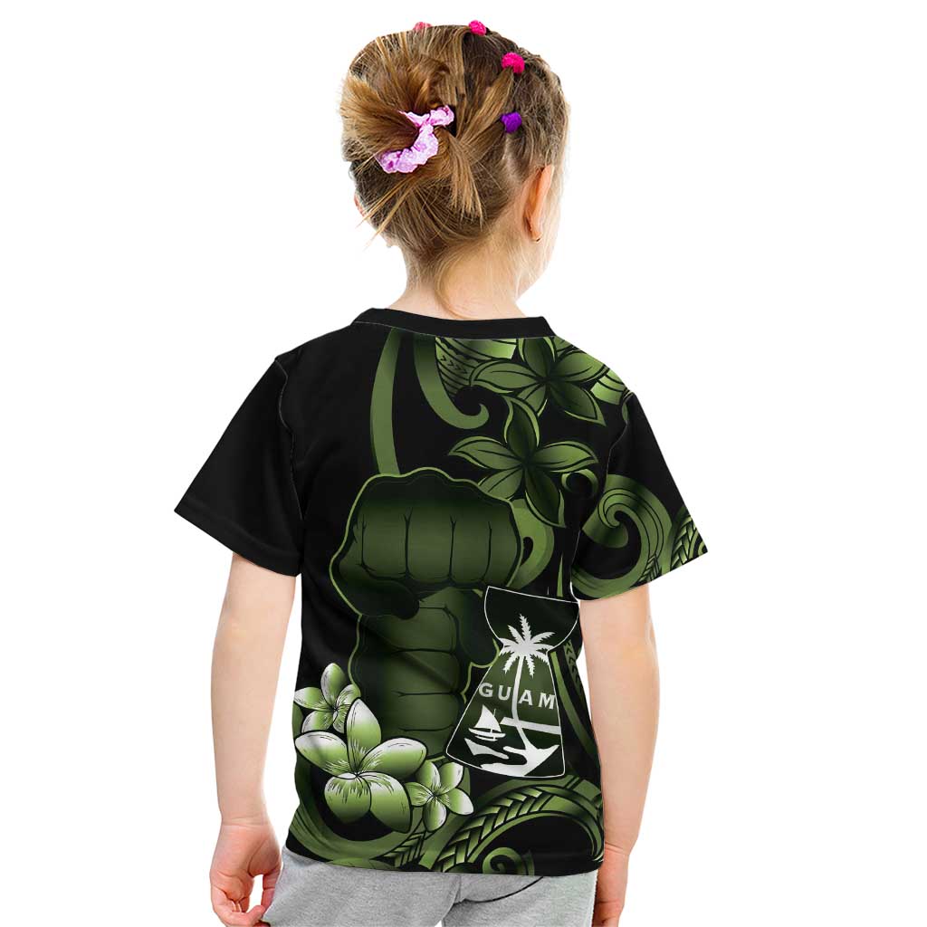 Green Hafa Adai Guam Kid T Shirt Chamorro Latte Stone Hand With Plumeria