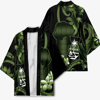 Green Hafa Adai Guam Kimono Chamorro Latte Stone Hand With Plumeria - Polynesian Pride