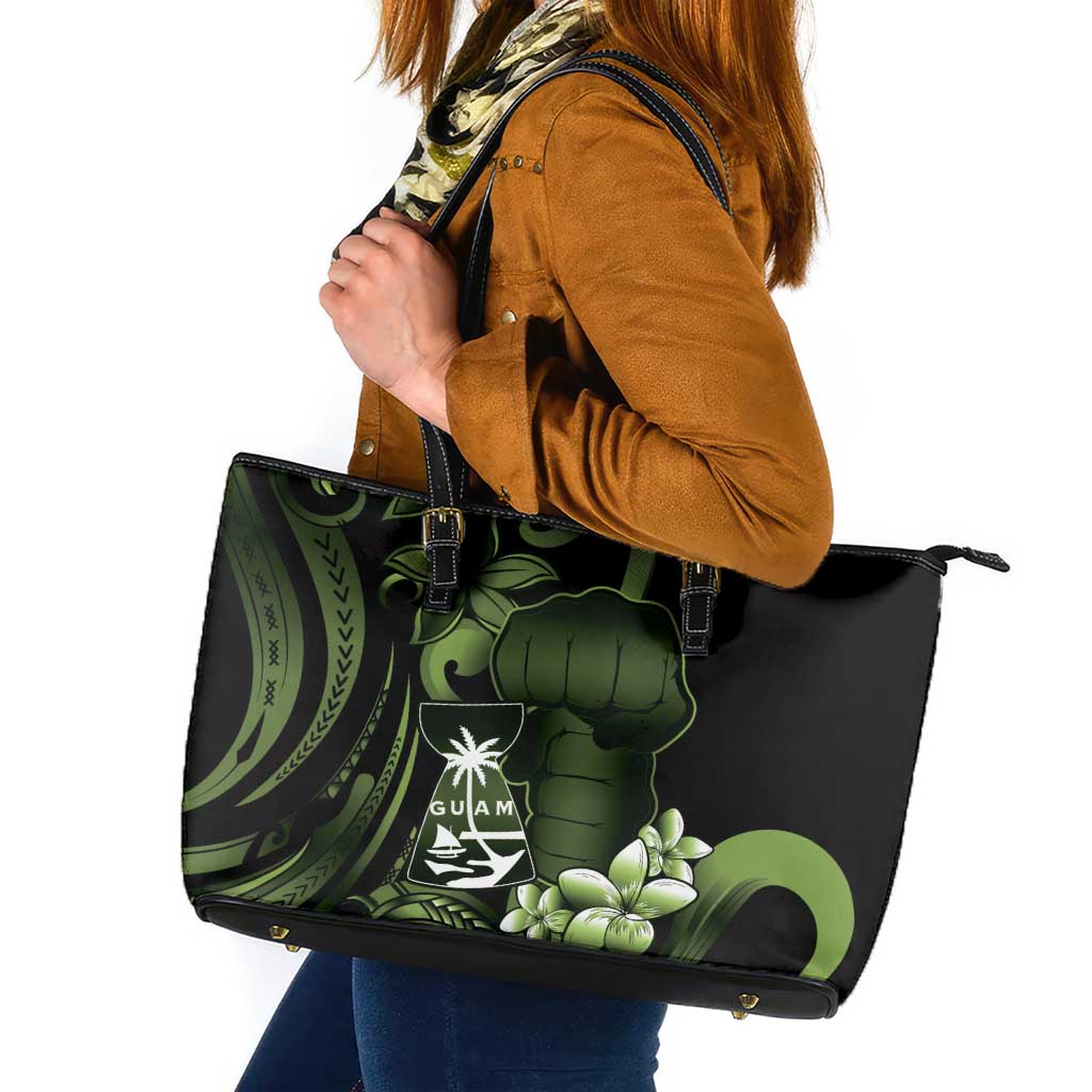 Green Hafa Adai Guam Leather Tote Bag Chamorro Latte Stone Hand With Plumeria