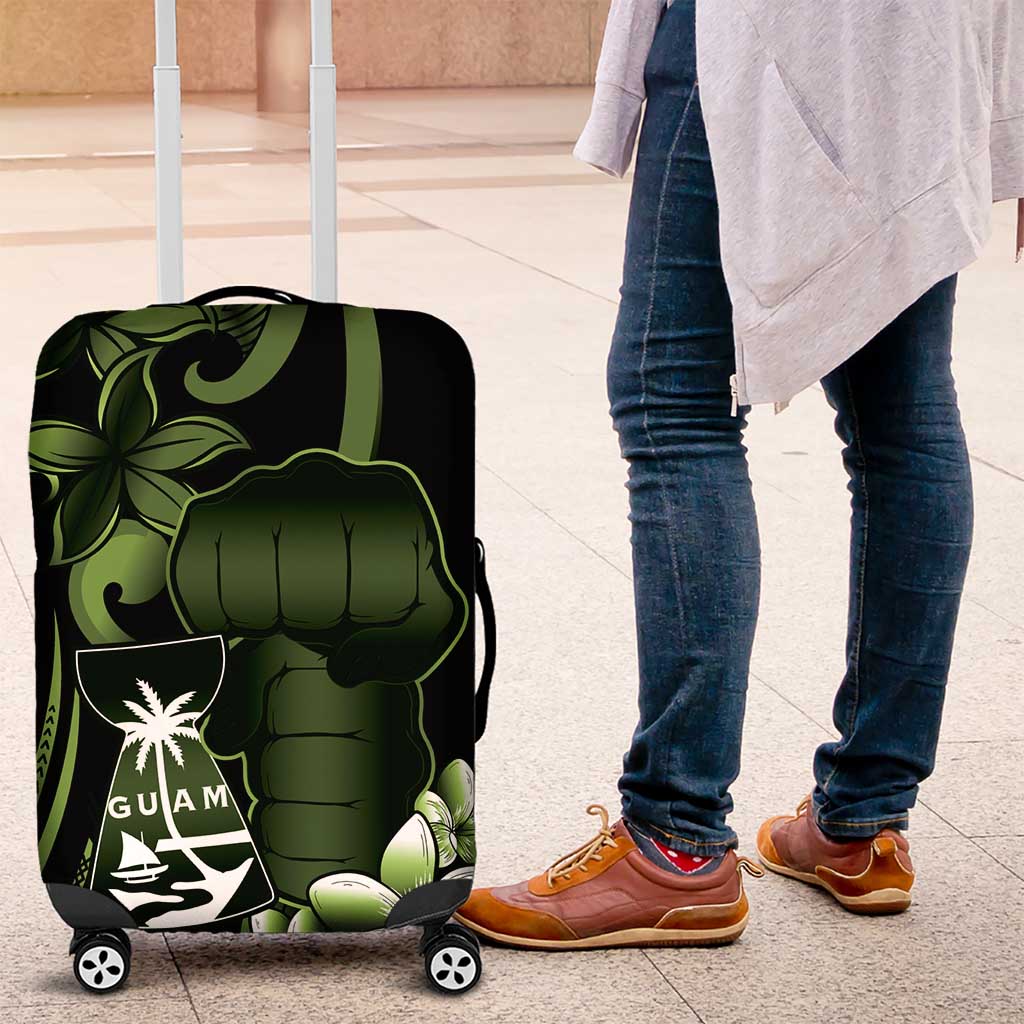 Green Hafa Adai Guam Luggage Cover Chamorro Latte Stone Hand With Plumeria