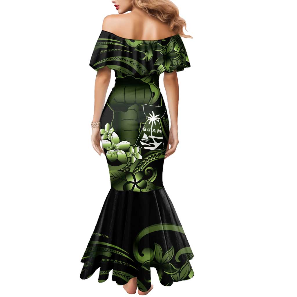 Green Hafa Adai Guam Mermaid Dress Chamorro Latte Stone Hand With Plumeria