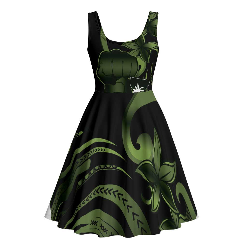 Green Hafa Adai Guam Midi Dress Chamorro Latte Stone Hand With Plumeria - Polynesian Pride