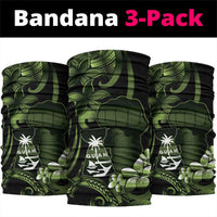 Green Hafa Adai Guam Neck Gaiter Chamorro Latte Stone Hand With Plumeria - Polynesian Pride