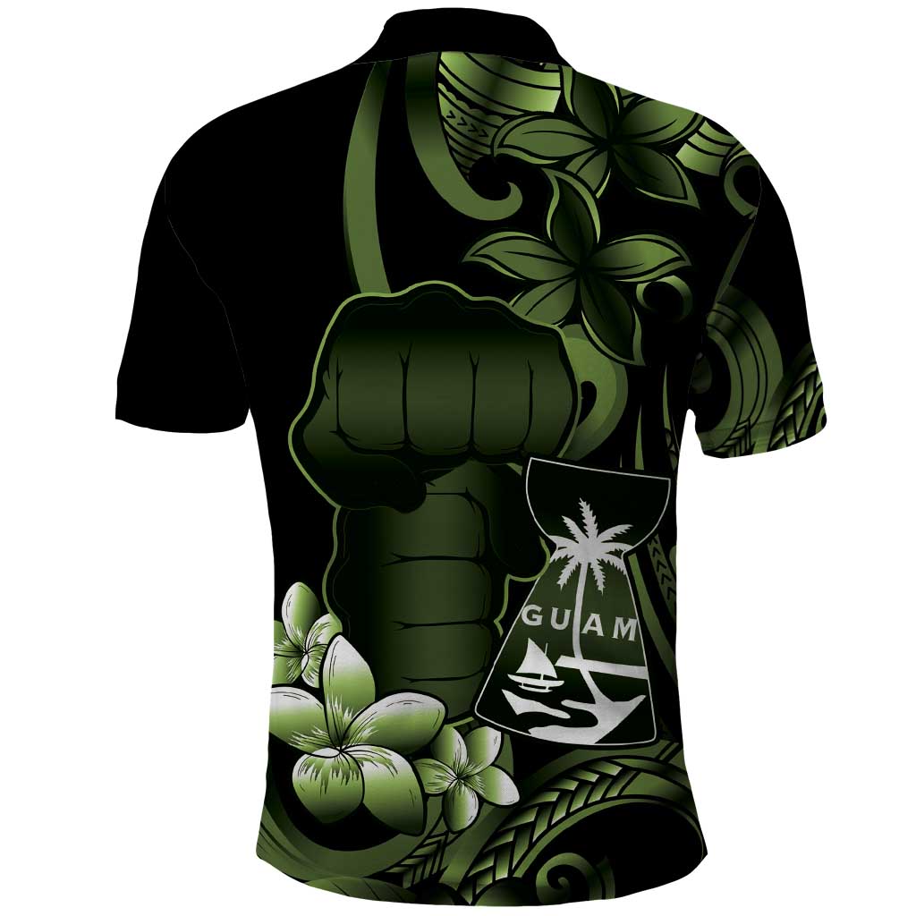 Green Hafa Adai Guam Polo Shirt Chamorro Latte Stone Hand With Plumeria LT14 - Polynesian Pride
