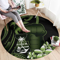 Green Hafa Adai Guam Round Carpet Chamorro Latte Stone Hand With Plumeria